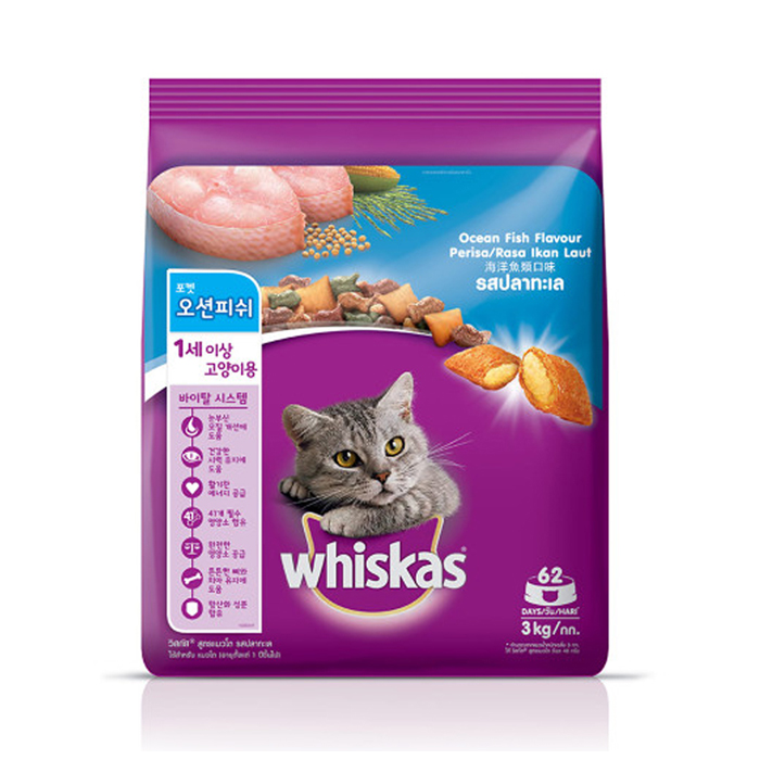 위스카스 포켓 어덜트 고양이 사료 3kg (오션피쉬)